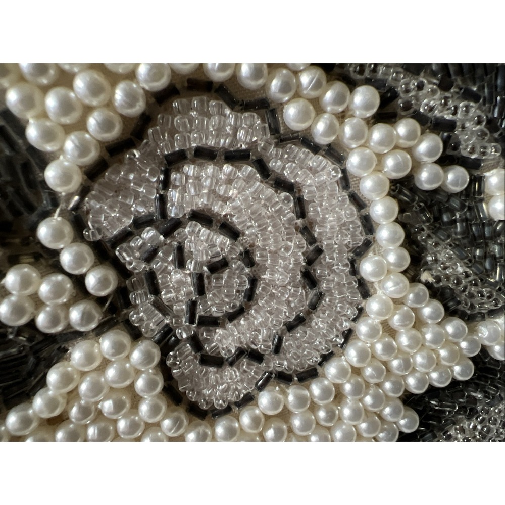 Vintage Made in Japan Faux Pearl & Gray Beaded Clutch Purse Evening Handbag Read - Picture 10 of 12